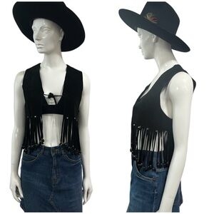 Vintage Hand Crafted Black Suede Fringe Vest